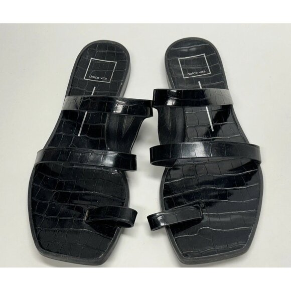 DV by Dolce Vita Black Croc Embossed Strappy Sandals Women’s Size 10 Square Toe - Picture 1 of 10